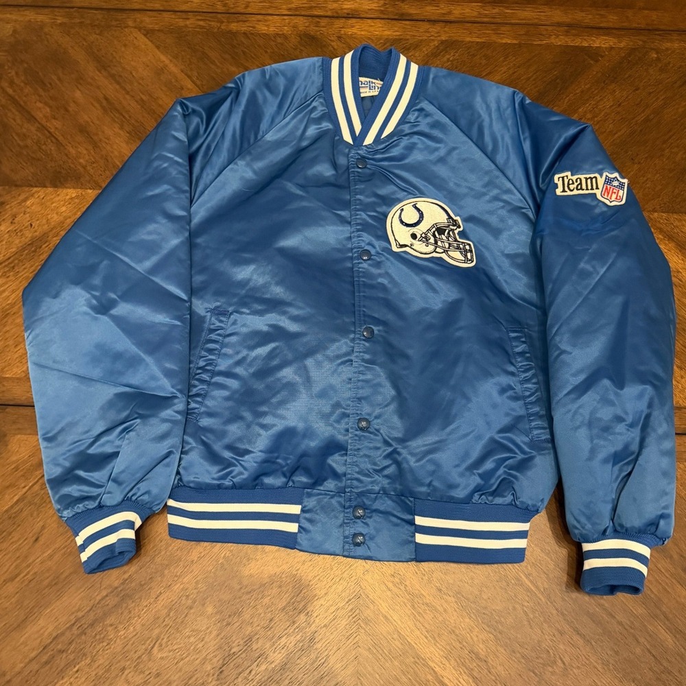 Vintage Chalk Line Indianapolis Colts Satin Bomber Jacket Blue Mens Large USA